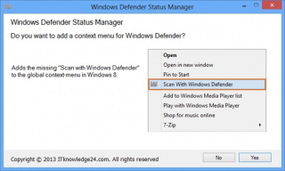 Windows 8 Defender a tálcán (értesítések ikon) és a jobb klikkes menüben